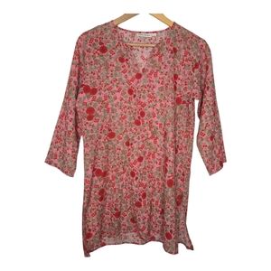 Roller Rabbit Womens Pink Floral Print Cotton Rhody Kurta Tunic Top Small